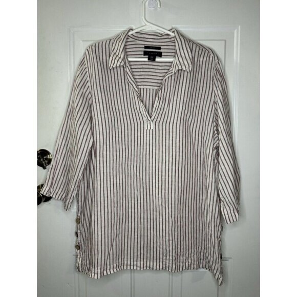 Tahari Tops - TAHARI Tunic Top Red Stripe Linen Lagenlook Popover Vneck Travel Vacation 1X
